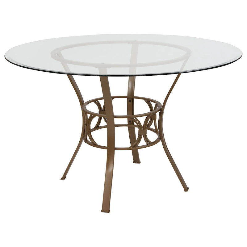 48  Round Glass Dining Table with Crescent Style Metal Frame - 48 W x 48 D x 29.5 H - 48 W x 48 D x 29.5 H