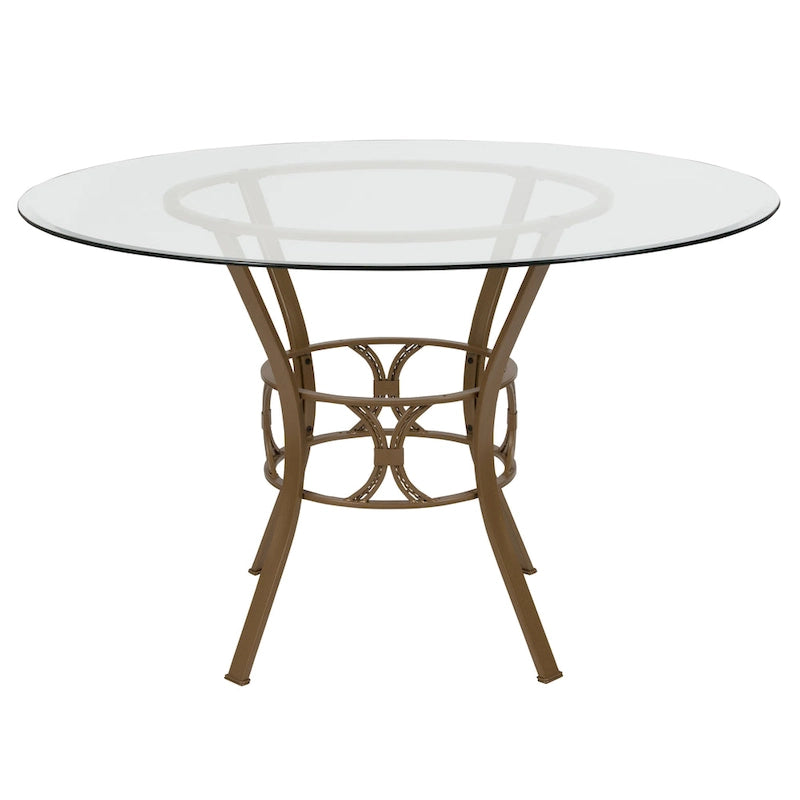 48  Round Glass Dining Table with Crescent Style Metal Frame - 48 W x 48 D x 29.5 H - 48 W x 48 D x 29.5 H