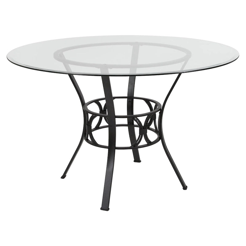 48  Round Glass Dining Table with Crescent Style Metal Frame - 48 W x 48 D x 29.5 H - 48 W x 48 D x 29.5 H