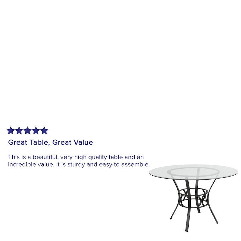 48  Round Glass Dining Table with Crescent Style Metal Frame - 48 W x 48 D x 29.5 H - 48 W x 48 D x 29.5 H