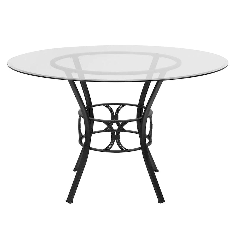 48  Round Glass Dining Table with Crescent Style Metal Frame - 48 W x 48 D x 29.5 H - 48 W x 48 D x 29.5 H