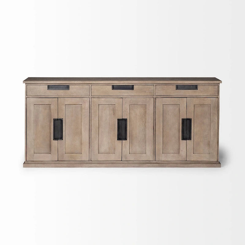 Braxton III Natural Brown Solid Wood 3 Drawer 6 Door Sideboard - 81.5W x 18.5D x 36.0H