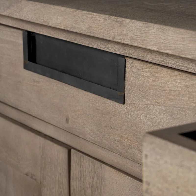 Braxton III Natural Brown Solid Wood 3 Drawer 6 Door Sideboard - 81.5W x 18.5D x 36.0H