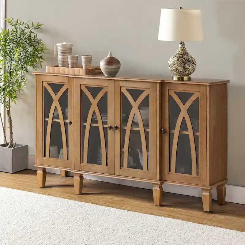 Katie 60  Farmhouse Style Sideboard with Glass Doors by HULALA HOME