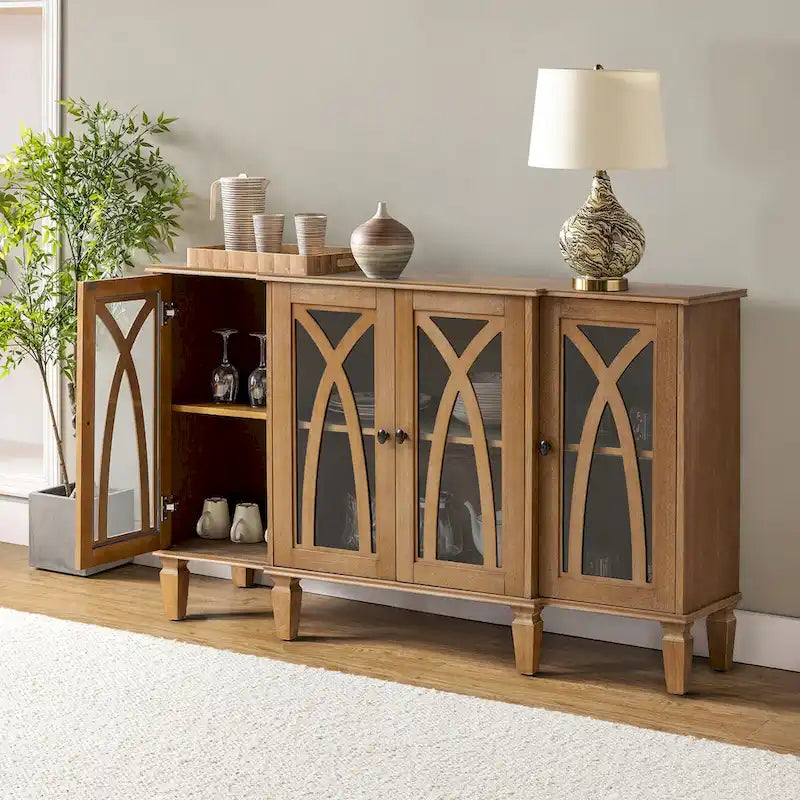 Katie 60  Farmhouse Style Sideboard with Glass Doors by HULALA HOME