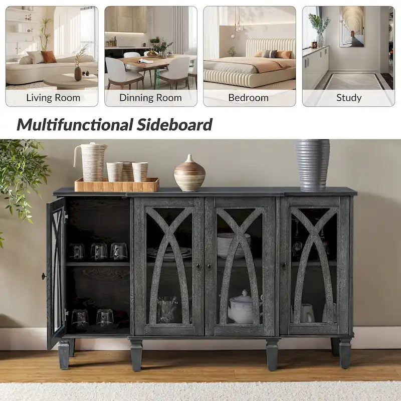 Katie 60  Farmhouse Style Sideboard with Glass Doors by HULALA HOME