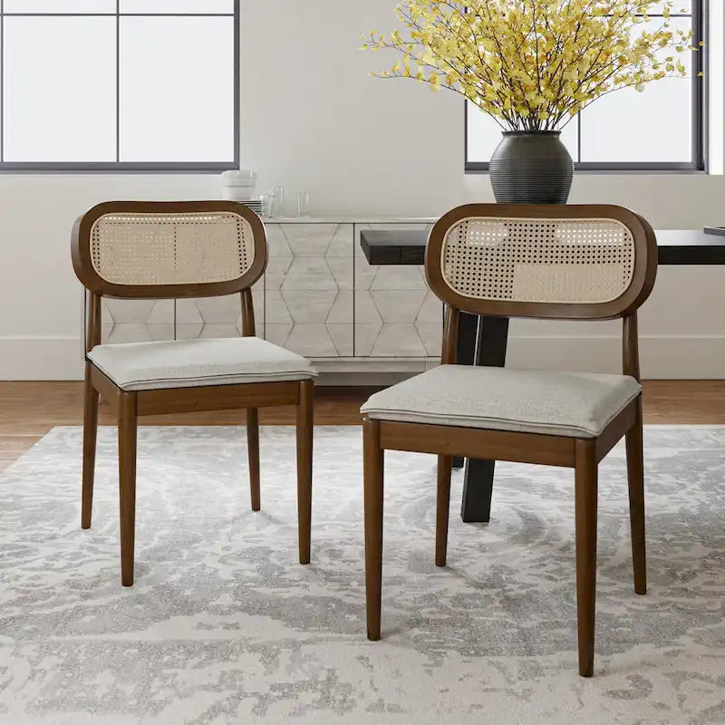 Konstantin Modern Solid Wood Dining Chair with Ratten Back and Removable Cushion Set of 2 by HULALA HOME