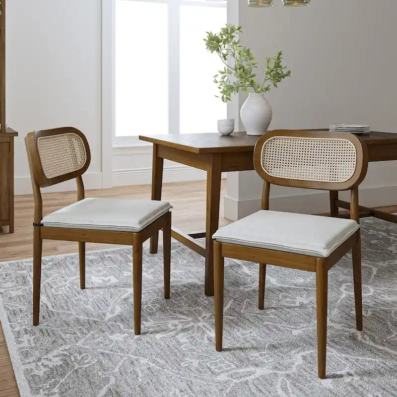 Konstantin Modern Solid Wood Dining Chair with Ratten Back and Removable Cushion Set of 2 by HULALA HOME