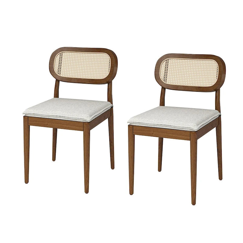 Konstantin Modern Solid Wood Dining Chair with Ratten Back and Removable Cushion Set of 2 by HULALA HOME