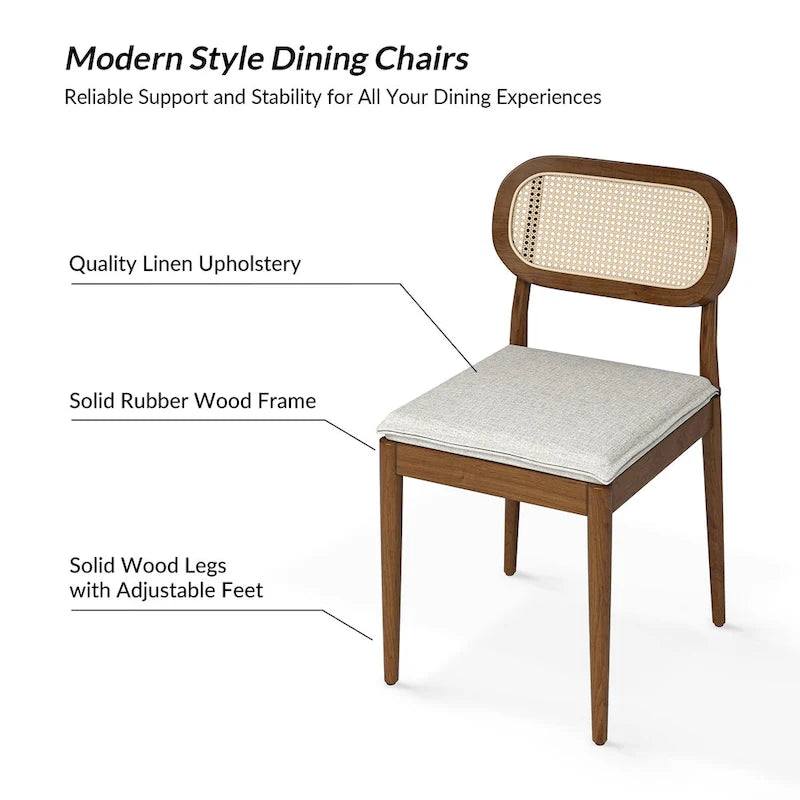 Konstantin Modern Solid Wood Dining Chair with Ratten Back and Removable Cushion Set of 2 by HULALA HOME