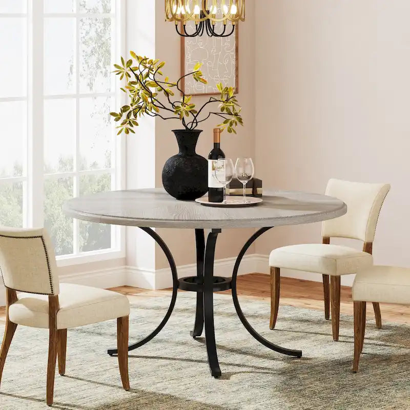 Round Dining Table for 4-6 People, 47  Farmouse Kitchen Table for Dining Room, Living Room, Rustic