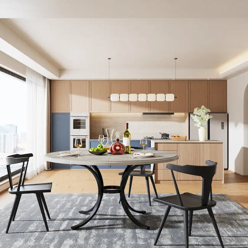 Round Dining Table for 4-6 People, 47  Farmouse Kitchen Table for Dining Room, Living Room, Rustic