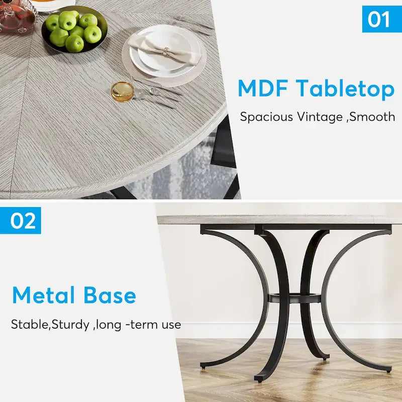 Round Dining Table for 4-6 People, 47  Farmouse Kitchen Table for Dining Room, Living Room, Rustic