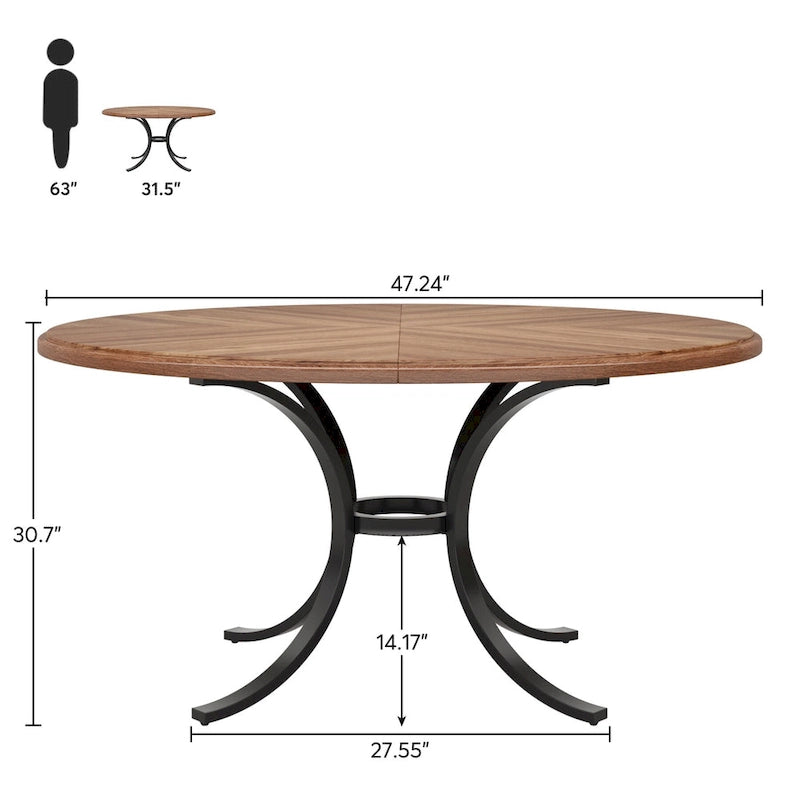 Round Dining Table for 4-6 People, 47  Farmouse Kitchen Table for Dining Room, Living Room, Rustic