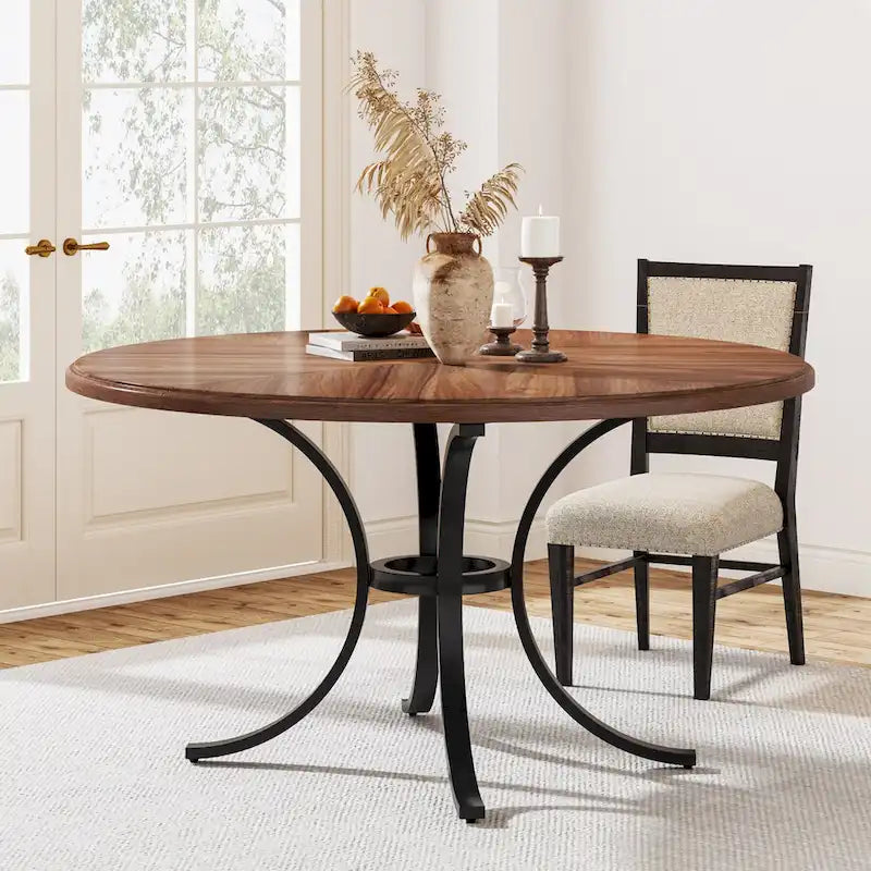 Round Dining Table for 4-6 People, 47  Farmouse Kitchen Table for Dining Room, Living Room, Rustic