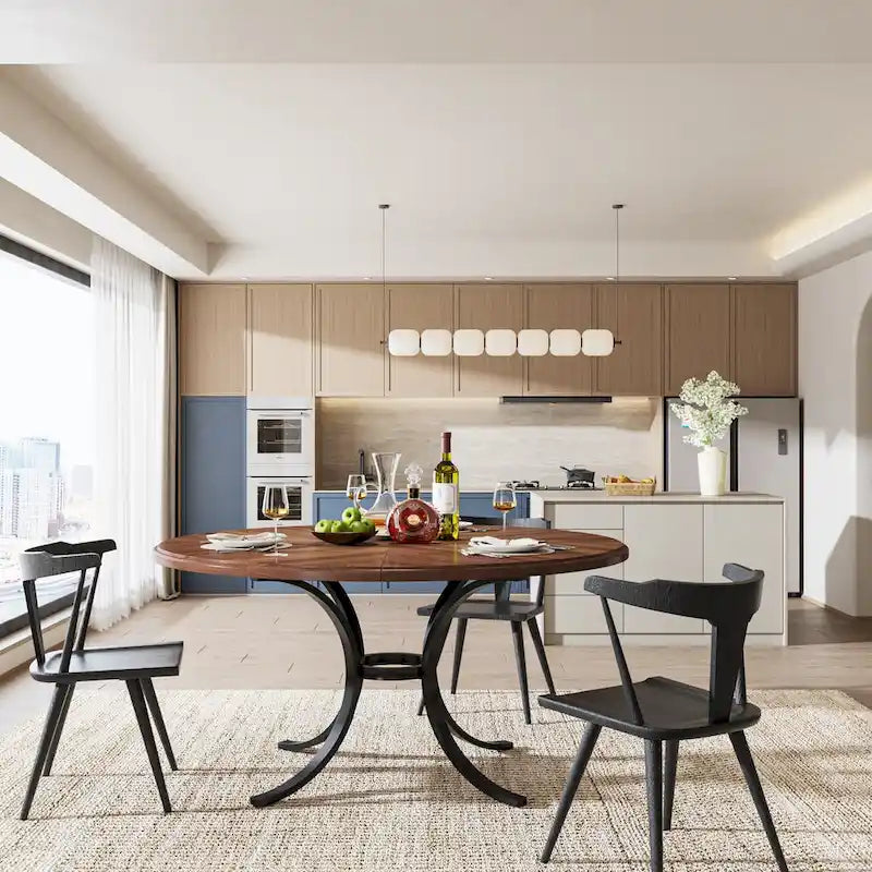 Round Dining Table for 4-6 People, 47  Farmouse Kitchen Table for Dining Room, Living Room, Rustic