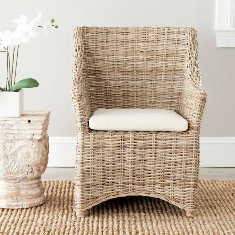 SAFAVIEH Cheryle Wicker Washed Brown Wingback Arm Chair (Fully Assembled) - 26  W x 23  D x 34  H - 26Wx23Dx34H