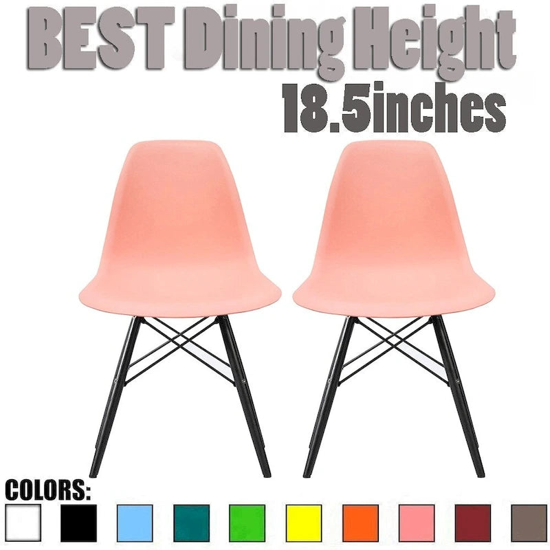 Set of 2 Modern Side Dining Chair Color With Dark Black Wood Legs For Kitchen Eiffel Dowel Work Office Restaurant
