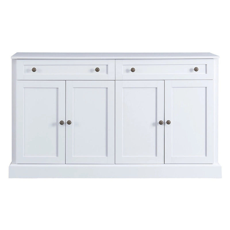 Kitchen Sideboard Storage Buffet Cabinet with 2 Drawers & 4 Doors Adjustable Shelves for Dining Room, Living Room (White)