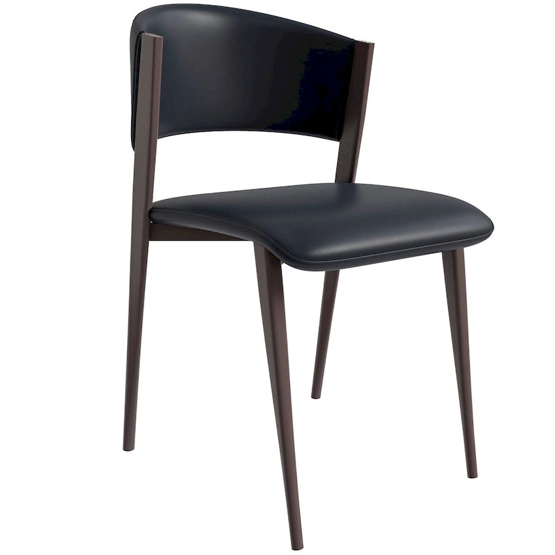 Aspen Dining Chair with Leather Seat in Black Metal by LeisureMod
