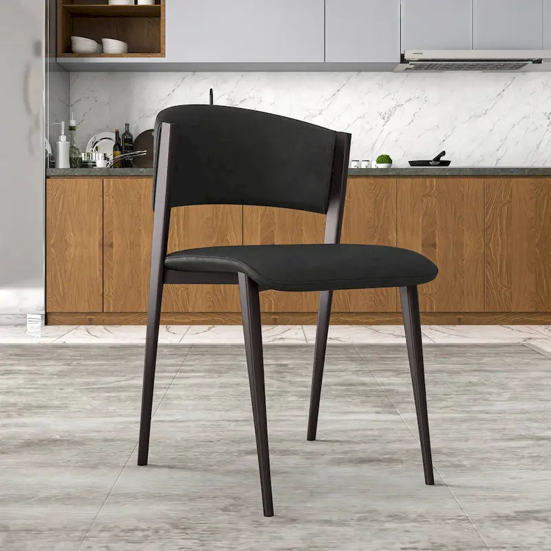 Aspen Dining Chair with Leather Seat in Black Metal by LeisureMod