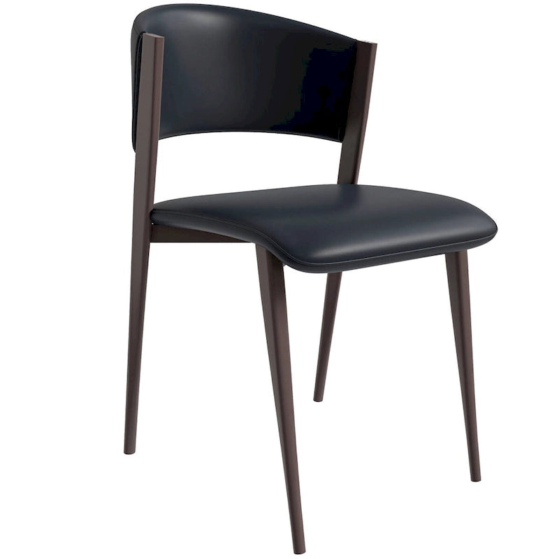 Aspen Dining Chair with Leather Seat in Black Metal by LeisureMod