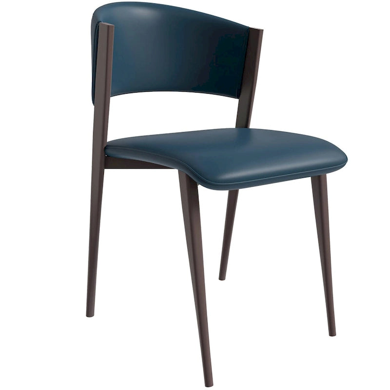 Aspen Dining Chair with Leather Seat in Black Metal by LeisureMod