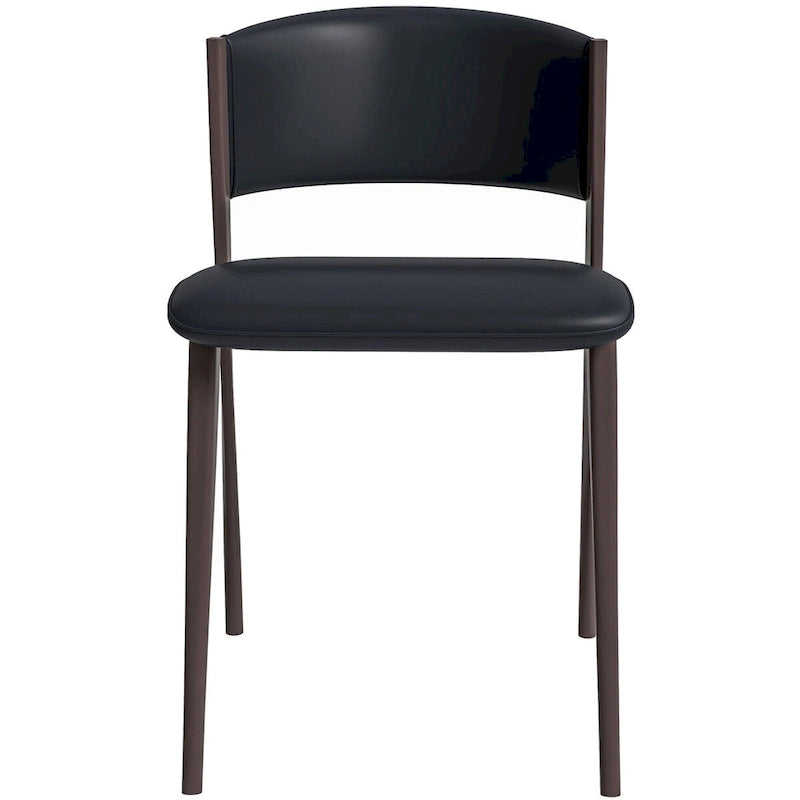 Aspen Dining Chair with Leather Seat in Black Metal by LeisureMod