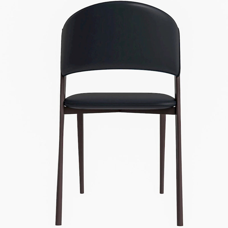 Aspen Dining Chair with Leather Seat in Black Metal by LeisureMod