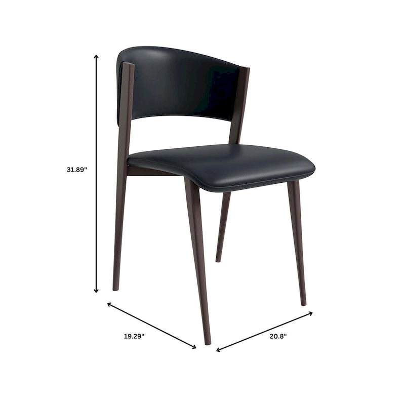 Aspen Dining Chair with Leather Seat in Black Metal by LeisureMod