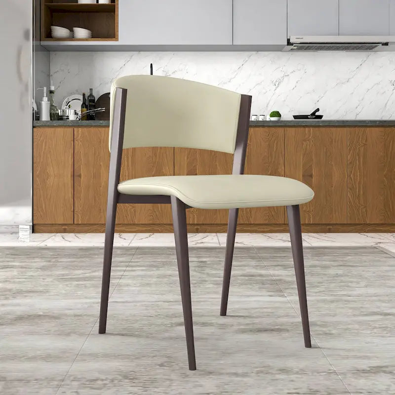 Aspen Dining Chair with Leather Seat in Black Metal by LeisureMod