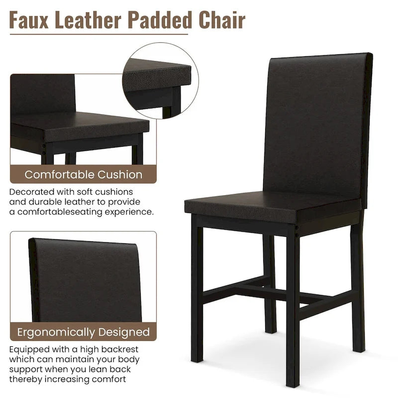 Mieres 5-Piece Dining Table Set with Faux Marble Top and 4 PU Leather Upholstery Chairs for Kitchen Dining Room