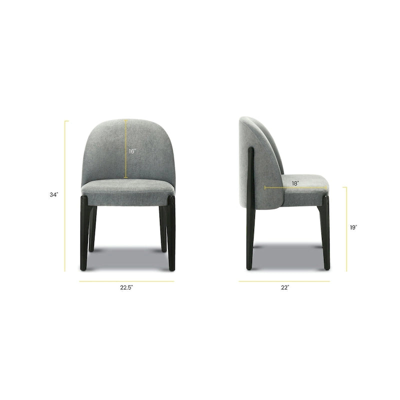 Poly & Bark Pietta Dining Chair (Set of 2) - Durable Fabric with Solid Wood Legs