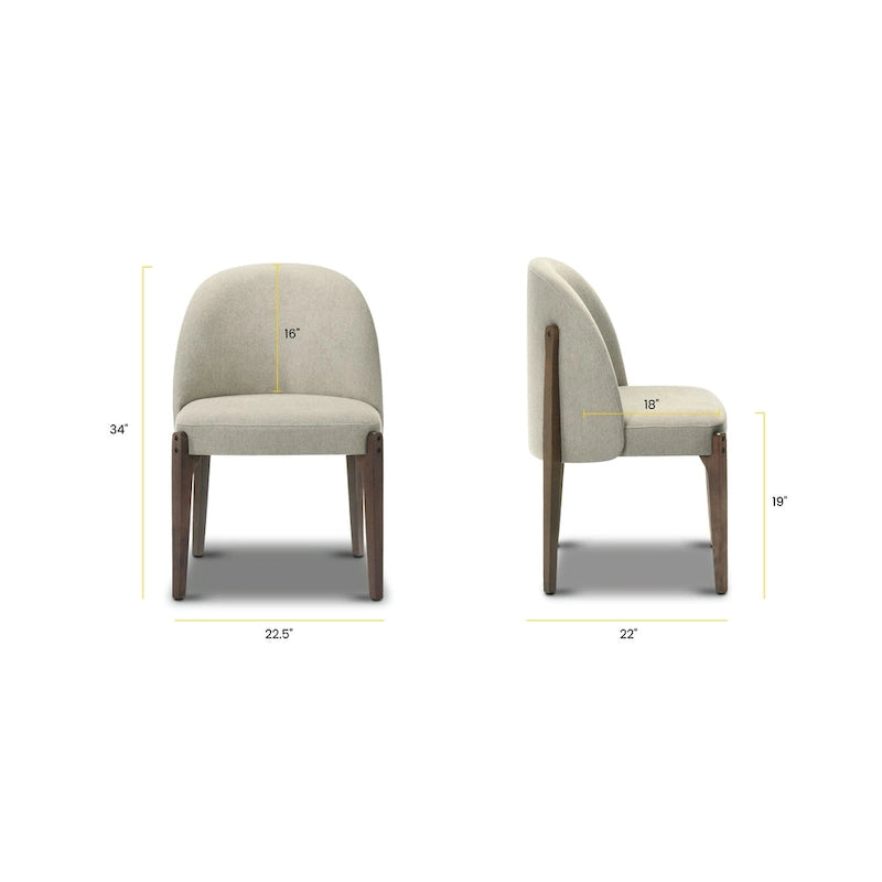 Poly & Bark Pietta Dining Chair (Set of 2) - Durable Fabric with Solid Wood Legs