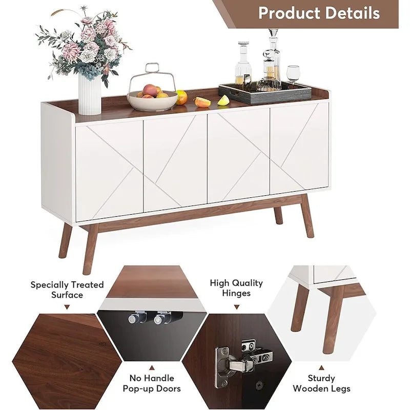 55 inch Buffet Cabinet Kitchen Sideboard Buffet Table Coffee Bar with Storage and Doors for Dining Room Living Room Entryway