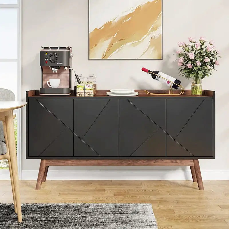 55 inch Buffet Cabinet Kitchen Sideboard Buffet Table Coffee Bar with Storage and Doors for Dining Room Living Room Entryway