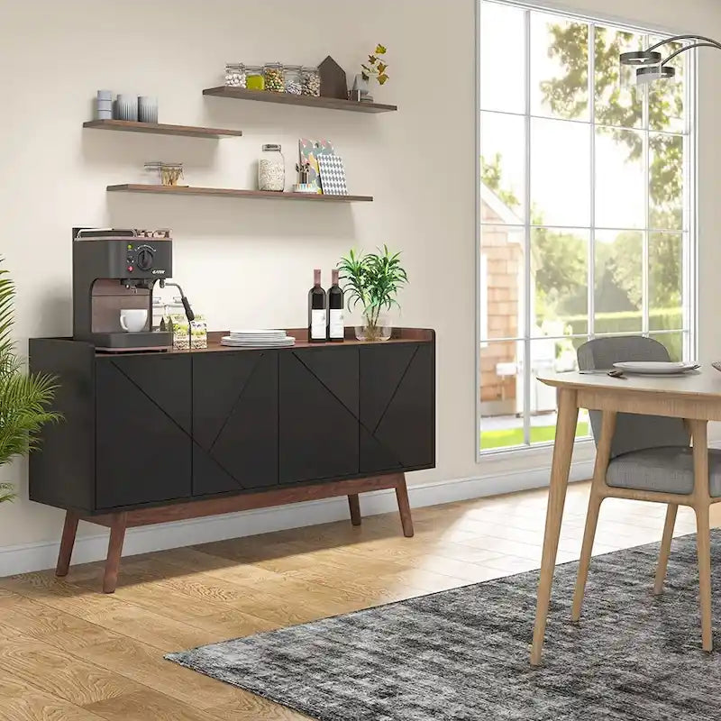 55 inch Buffet Cabinet Kitchen Sideboard Buffet Table Coffee Bar with Storage and Doors for Dining Room Living Room Entryway