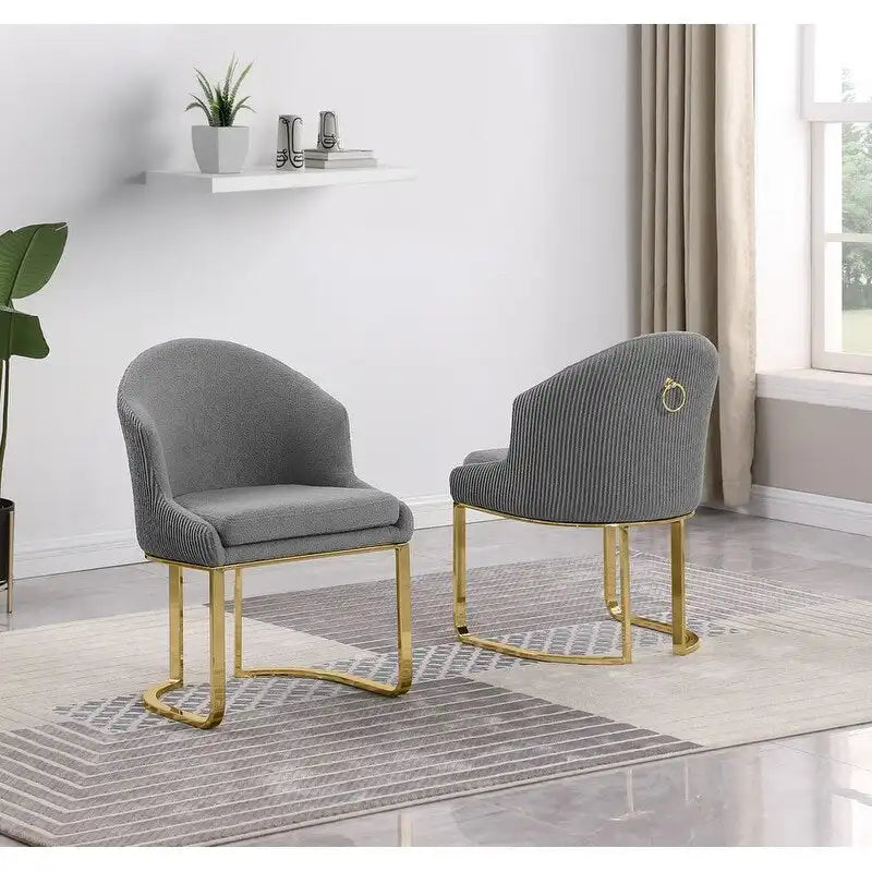 Best Quality Furniture Teddy Fabric Gold Chrome Dining Chairs (Set of 2) - N/A
