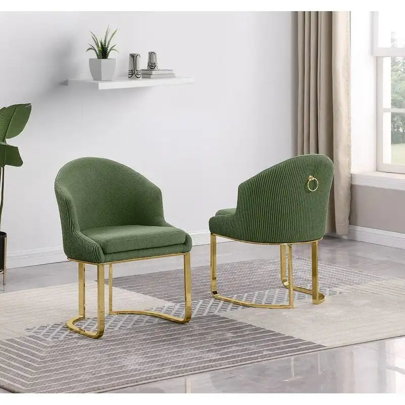 Best Quality Furniture Teddy Fabric Gold Chrome Dining Chairs (Set of 2) - N/A