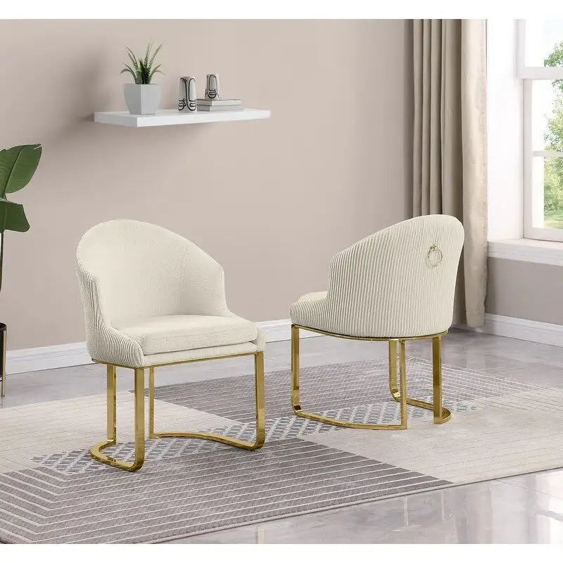 Best Quality Furniture Teddy Fabric Gold Chrome Dining Chairs (Set of 2) - N/A