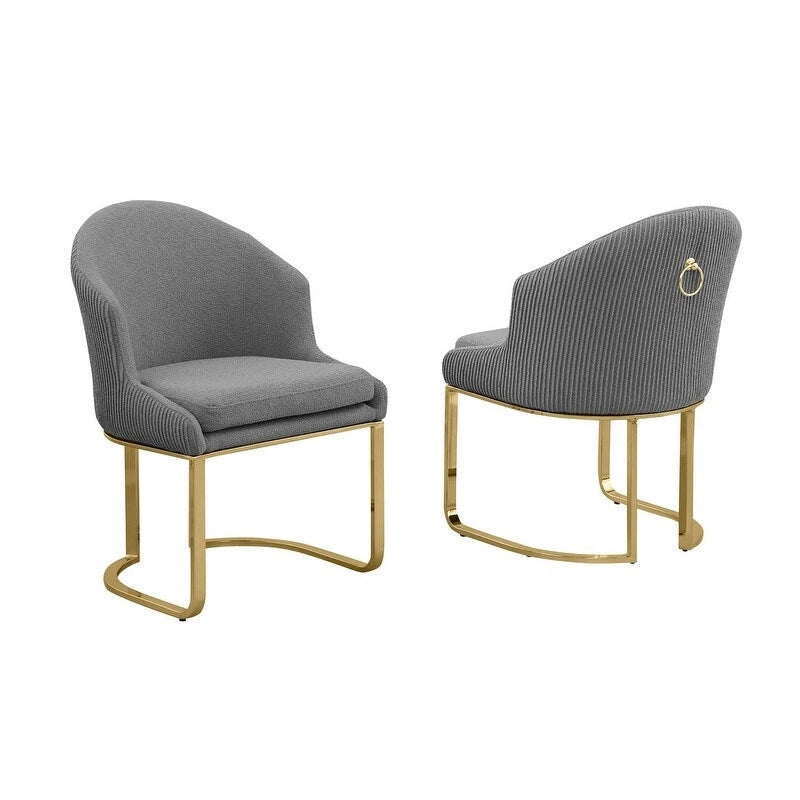 Best Quality Furniture Teddy Fabric Gold Chrome Dining Chairs (Set of 2) - N/A