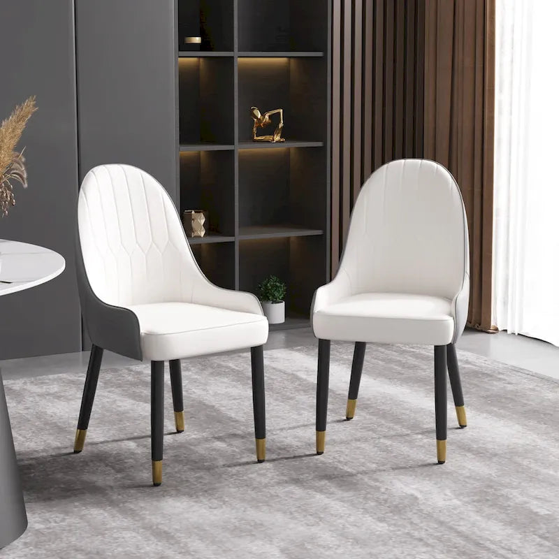 Modern PU Leather Set of 2 Dining Chairs with Metal Legs