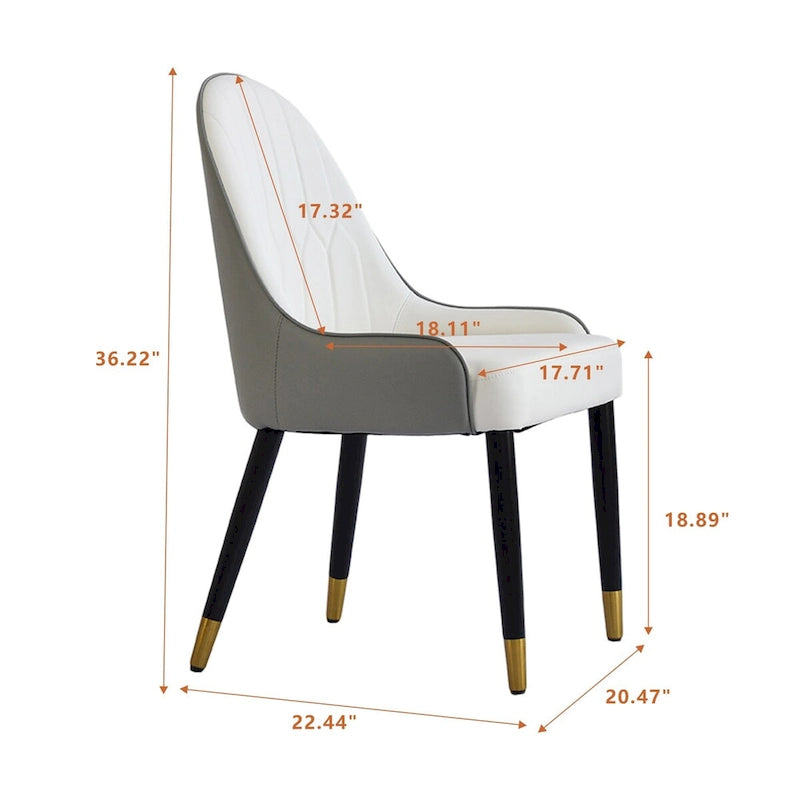 Modern PU Leather Set of 2 Dining Chairs with Metal Legs