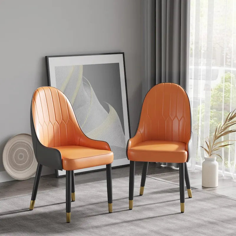 Modern PU Leather Set of 2 Dining Chairs with Metal Legs