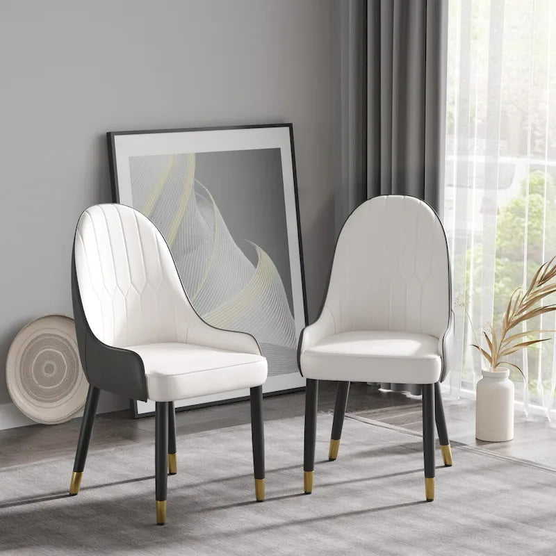 Modern PU Leather Set of 2 Dining Chairs with Metal Legs