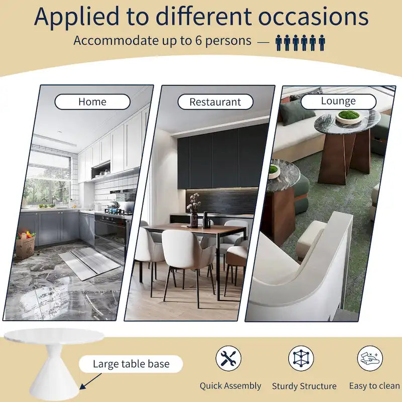 Clihome Round High Gloss Large Countertop Dining Table