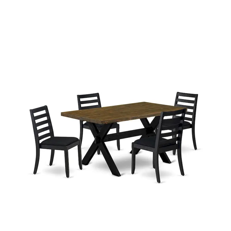 East West Furniture dining set - a dinner table & Stackable kitchen chairs - Wire-brushed Black (Pieces & Seat Options)