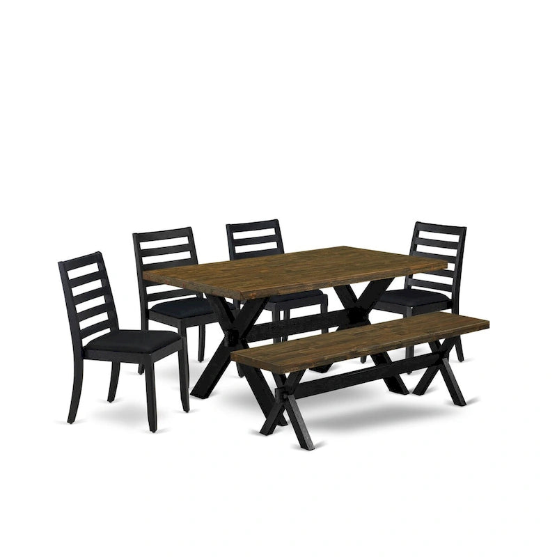 East West Furniture dining set - a dinner table & Stackable kitchen chairs - Wire-brushed Black (Pieces & Seat Options)