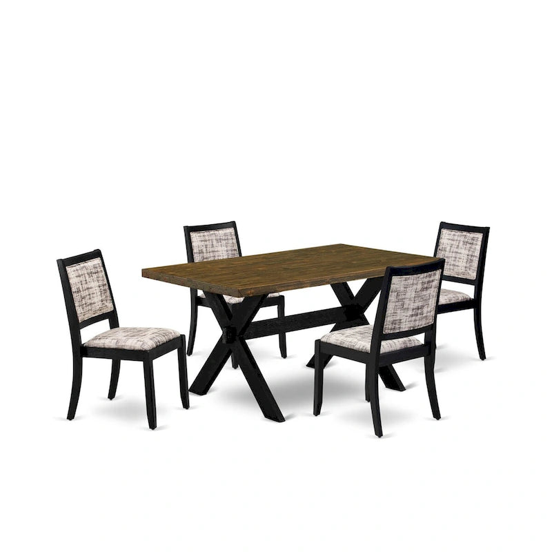 East West Furniture dining set - a dinner table & Stackable kitchen chairs - Wire-brushed Black (Pieces & Seat Options)