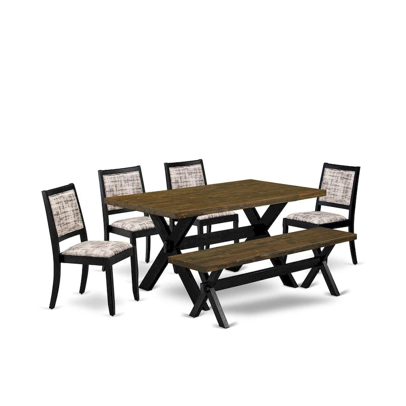 East West Furniture dining set - a dinner table & Stackable kitchen chairs - Wire-brushed Black (Pieces & Seat Options)